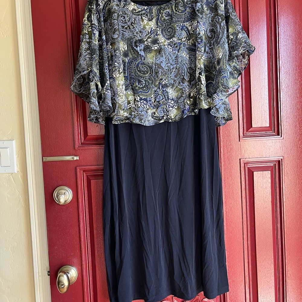 Connected Apparel Blue and Green Paisley Midi Dress